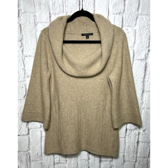 CLASSIQUES ENTIER Women's Pullover Knit Sweater Cowl Neck 100% Cashmere Beige L - Picture 1 of 10